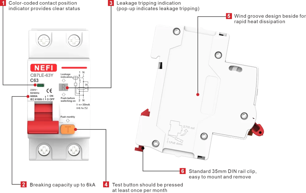 RCBO CB7LE-63Y Residual Current Operated Circuit Breaker with Over-current Protection