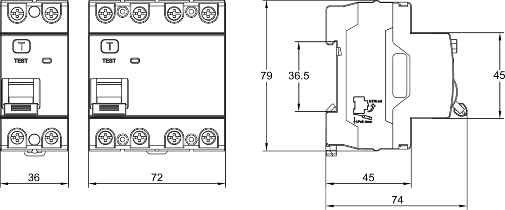 RCCB CB7RL-63 Dimensions and Installation Sizes(mm)