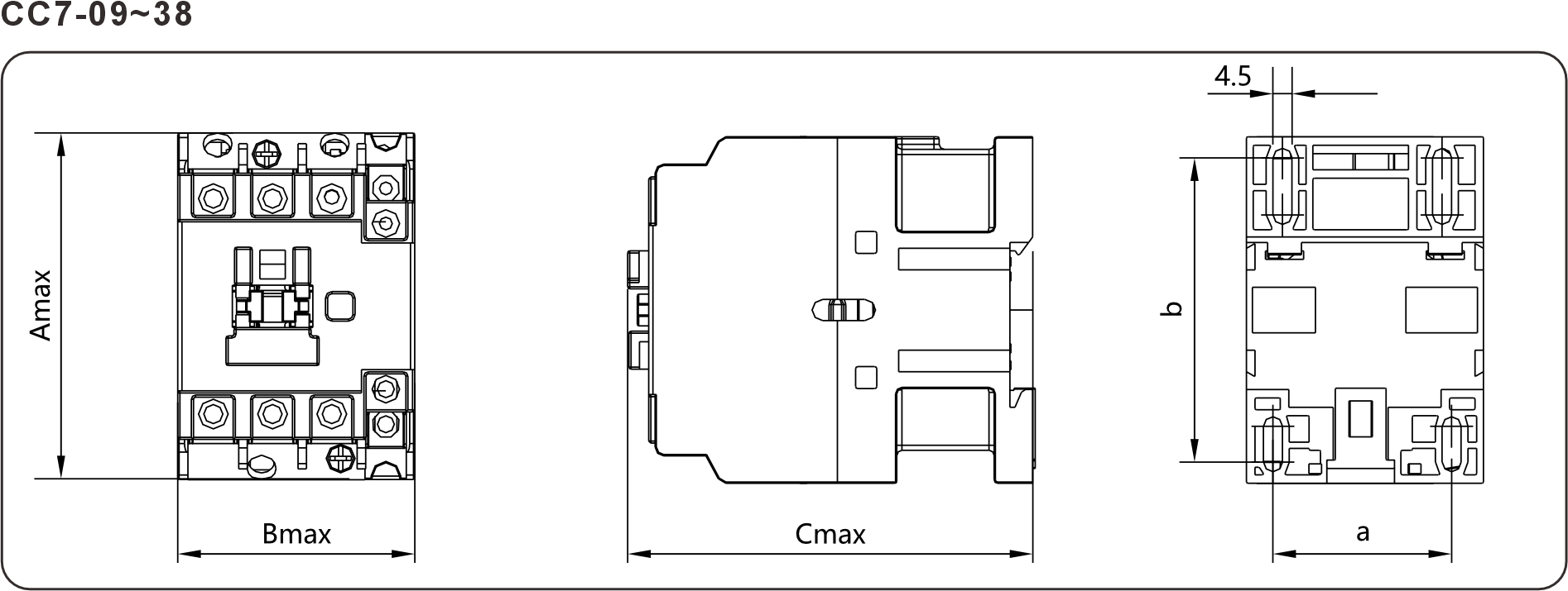 Ac contactor CC7-09~38 Dimensions and Installation Sizes(mm)