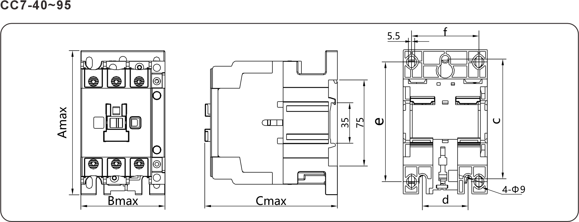 Ac contactor CC7-09~38 Dimensions and Installation Sizes(mm)