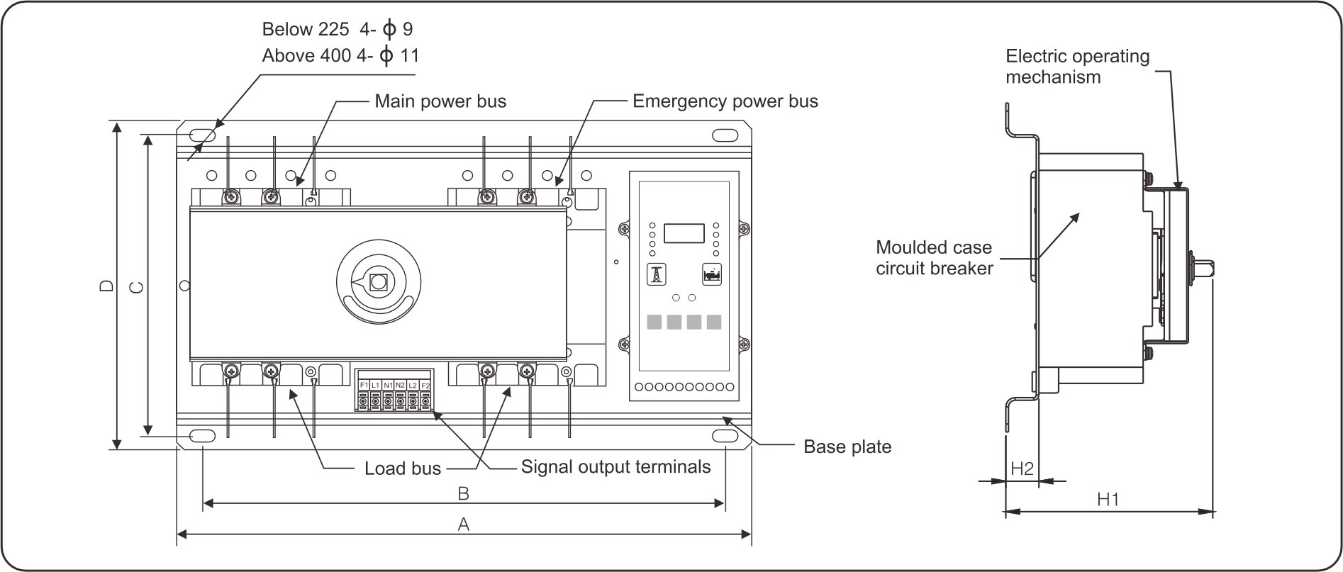 CZ9B ATS Dimensions and Installation Sizes(mm)