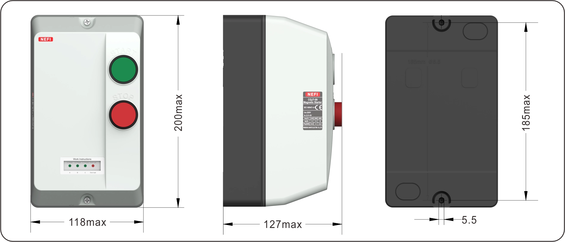 CQJ7 motor controller Dimensions and Installation Sizes(mm)