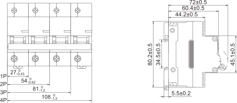 Dimensions and Installation Sizes(mm) CB7-125N